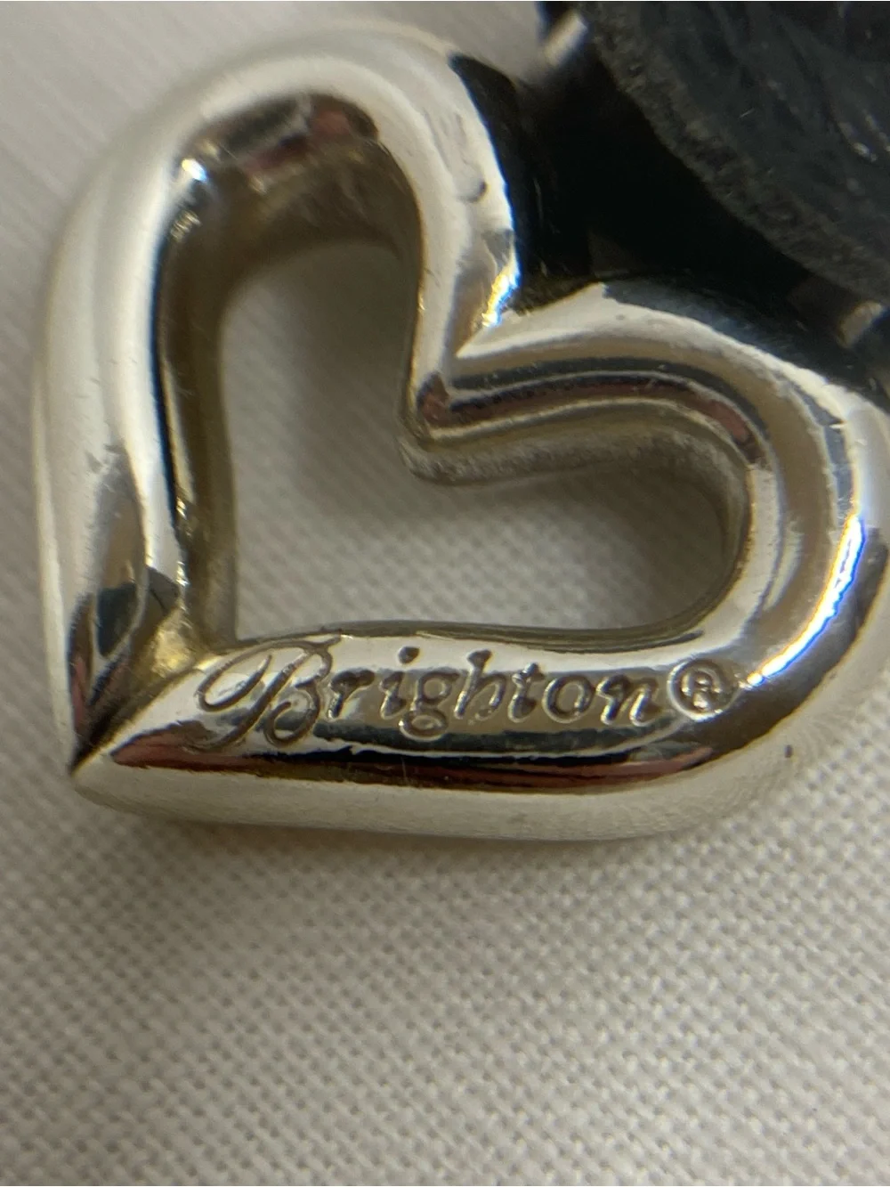 Brighton Heart Key Chain Charm Fob Black Pebbled Leather Silver Tone